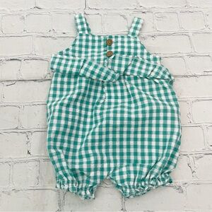 Girls Carters White & Teal Gingham Romper